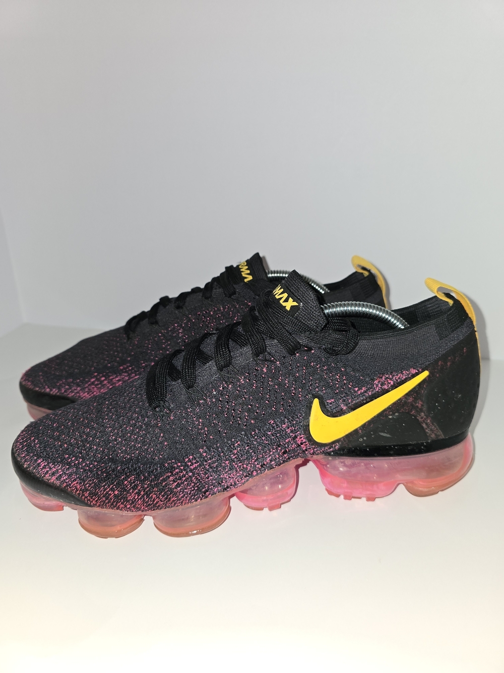 Nike Air VaporMax Flyknit Women's 9.5 Black Pink Yellow Running Shoes